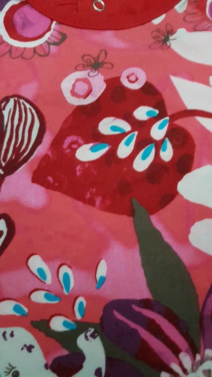 Tee-shirt manches courtes catimini 6 mois rouge rose fleurs éléphant - photo numéro 2