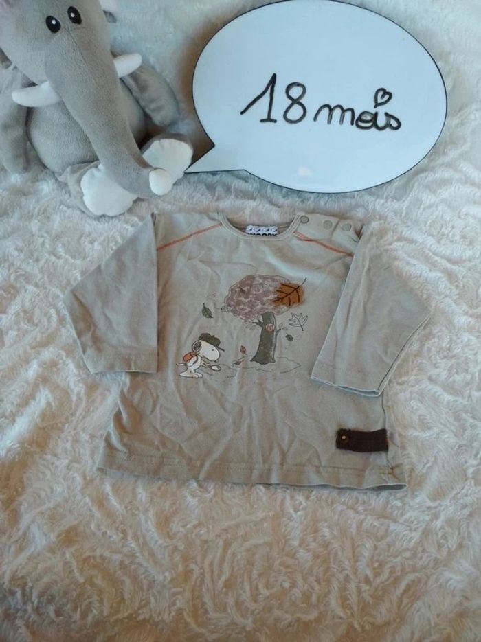 Tee shirt chemise manches longues Garçon 18 mois Snoopy détective