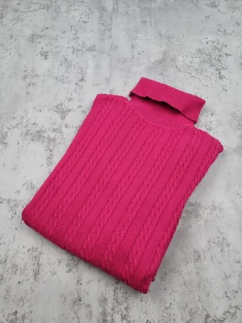 Pull torsadé col roulé Tommy Hilfiger – Fuchsia – Taille M/38 Femmes