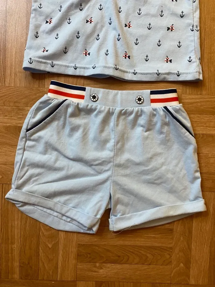 Ensemble polo + short bleu vintage taille 12/18 mois - photo numéro 3