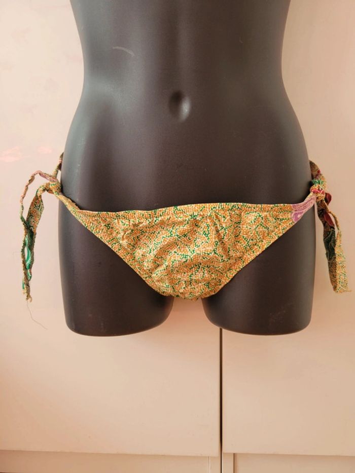 Bas maillot de bain vintage jaune motifs fleurs années 70 ancien bikini réglable taille S 36 - photo numéro 4