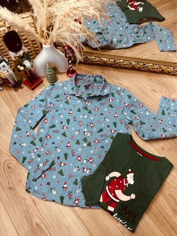 Taille 10 ans chemise et teeshirt de Noël garçon Kiabi bleu vert * Père Noël * 🎄