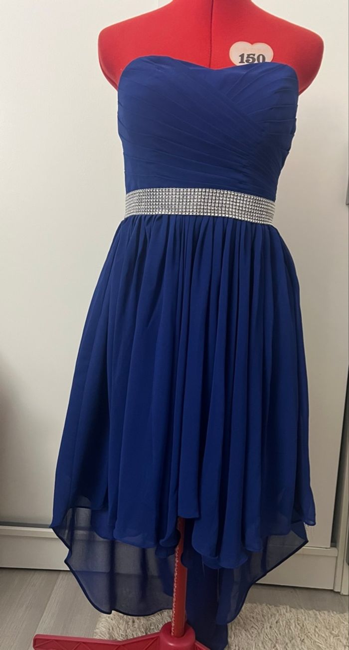 Robe bustier asymétrique bleu roi et argent - photo numéro 2