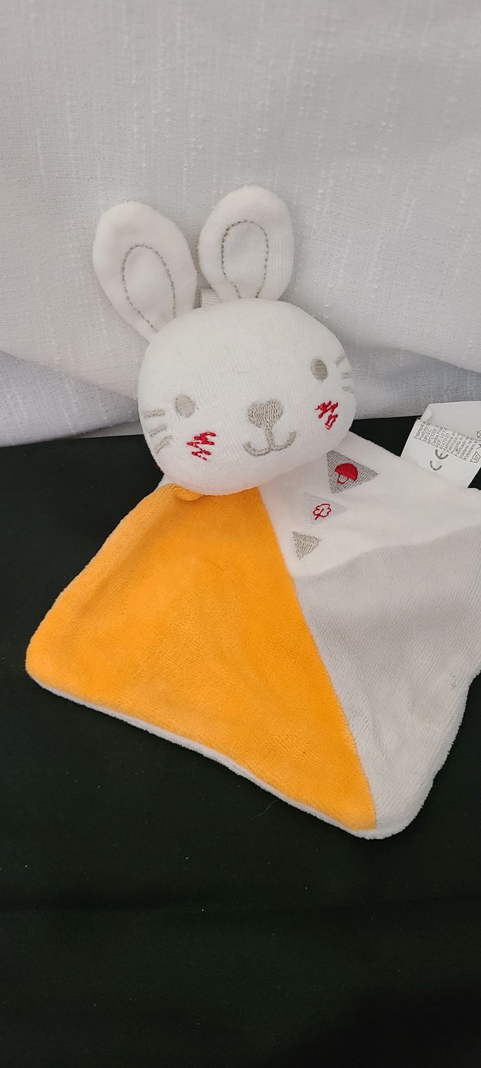 Doudou plat lapin blanc orange gris SIPLEC - photo numéro 3
