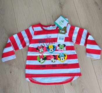 T-shirt manches longues léger Rayé / Marinière Rouge Minnie Disney - 18 mois - 81cm Neuf