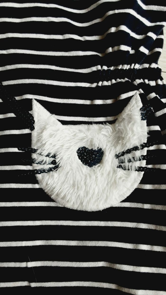 Vêtement fille robe rayée marine et blanc motif chat Kiabi 4 ans - photo numéro 2