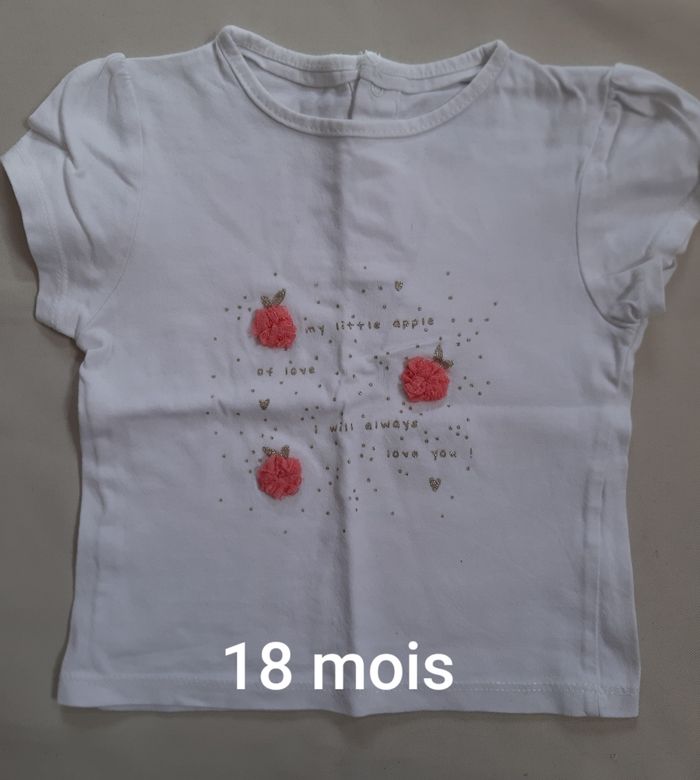 tee-shirt manches courtes blanc - pommes - Kiabi - 18 mois