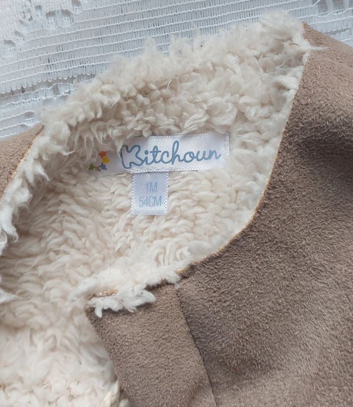 Boléro en velour beige boutonné, Kitchoun, neuf, taille 1 mois - photo numéro 3