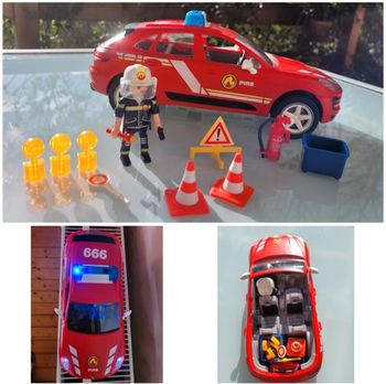 Superbe Porsche Mancan S Playmobil Pompiers 70277 complète, avec sirène, gyrophare et eclairages