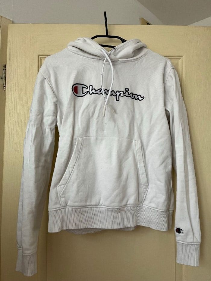 Sweat blanc à capuche champion