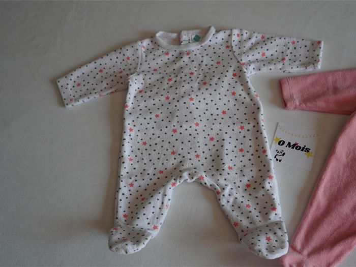 Lot n°1 de 2 Pyjamas velours blanc/rose fantaisies Tex Taille : 0m (Naissance) - photo numéro 2
