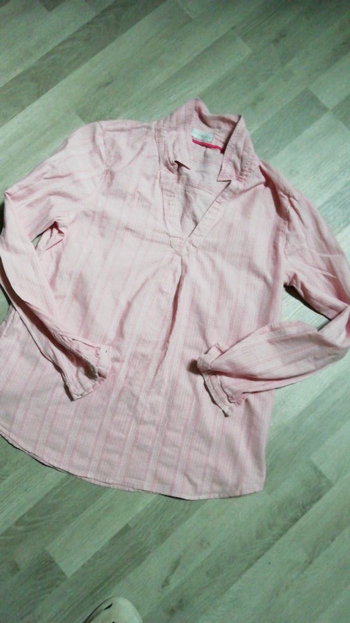 Blouse rose fines rayures cache cache 38