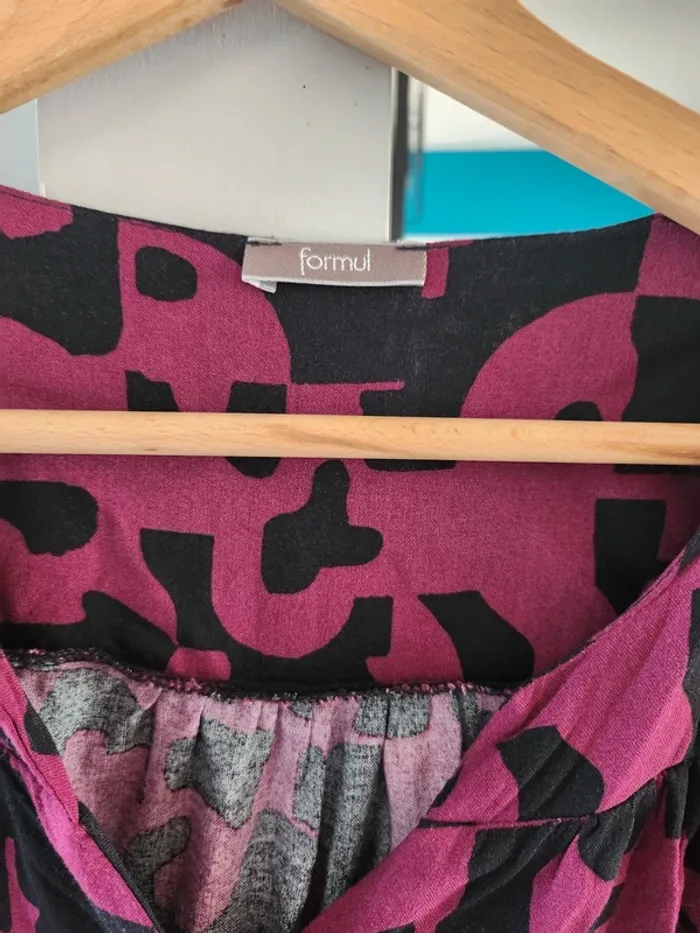 Chemise blouse tunique formul rouge bordeaux motifs noirs taille 38 neuve - photo numéro 3