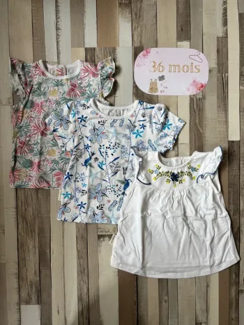 Lot 3 t-shirts Petits Béguin 92 cm fille – Très bon état, colorés & confortables