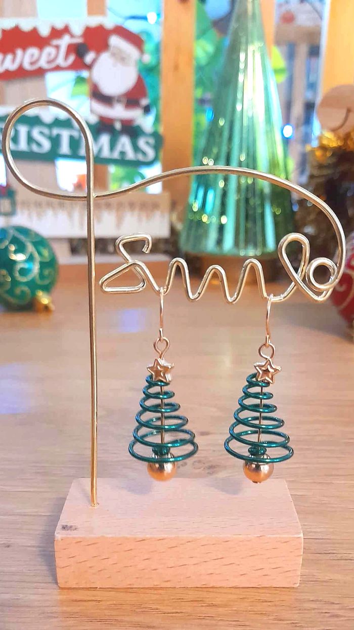 Bijoux Noël | Boucles d’Oreilles Sapin Vert – Neuf