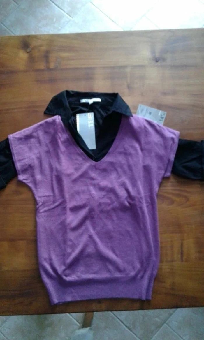 Lot pull femme sans manches violet
et chemise noire neuf