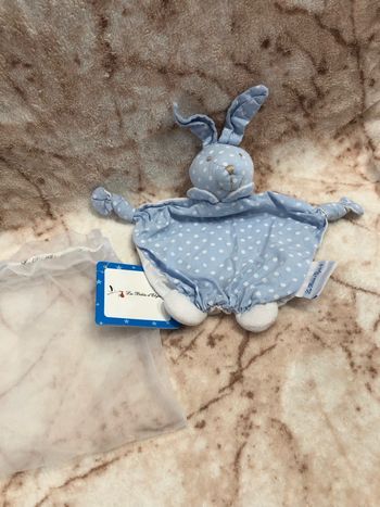 Doudou plat lapin bleu pois blanc Bolapin Bodoudou Les Bébés D’Elyséa