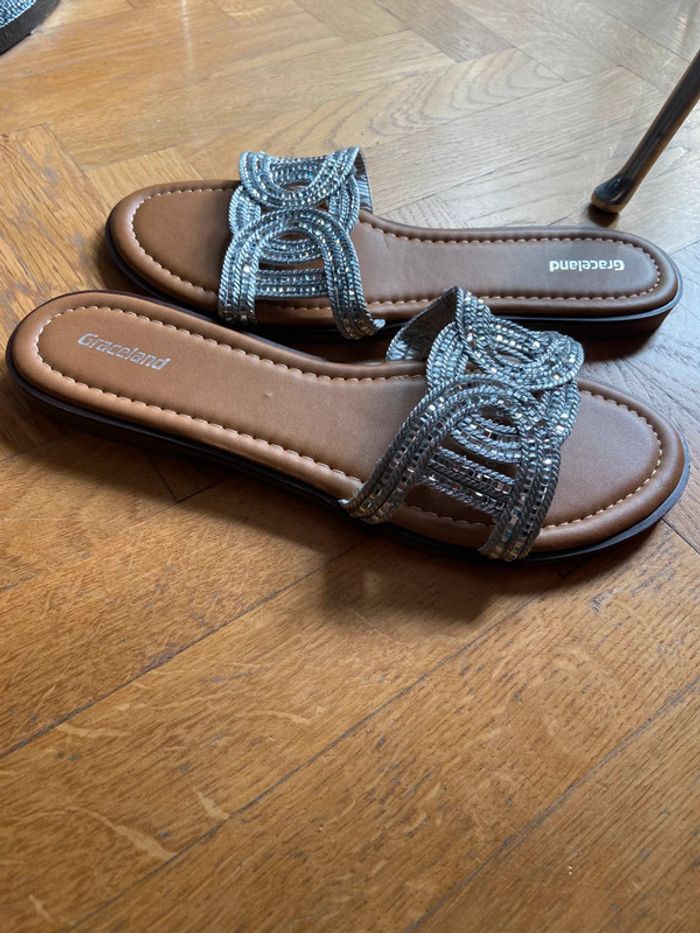 Mules beige/argenté avec paillettes Gracalend taille 40 NEUF - photo numéro 4