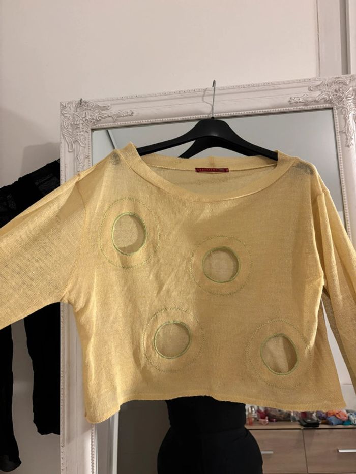 Pull ajouré jaune clair Lunatisme – look original - photo numéro 5