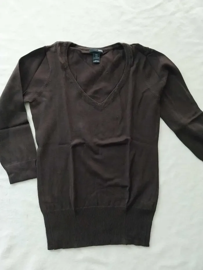 Pull marron col V TS - photo numéro 2