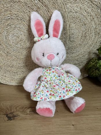 Doudou lapin rose robe fleur oiseau tex baby Carrefour
