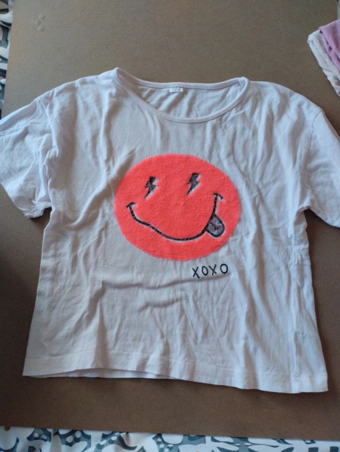 Tee shirt sequin Smiley 134/140 cm