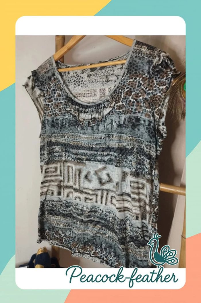 T-shirt bleu/gris T6 - photo numéro 2