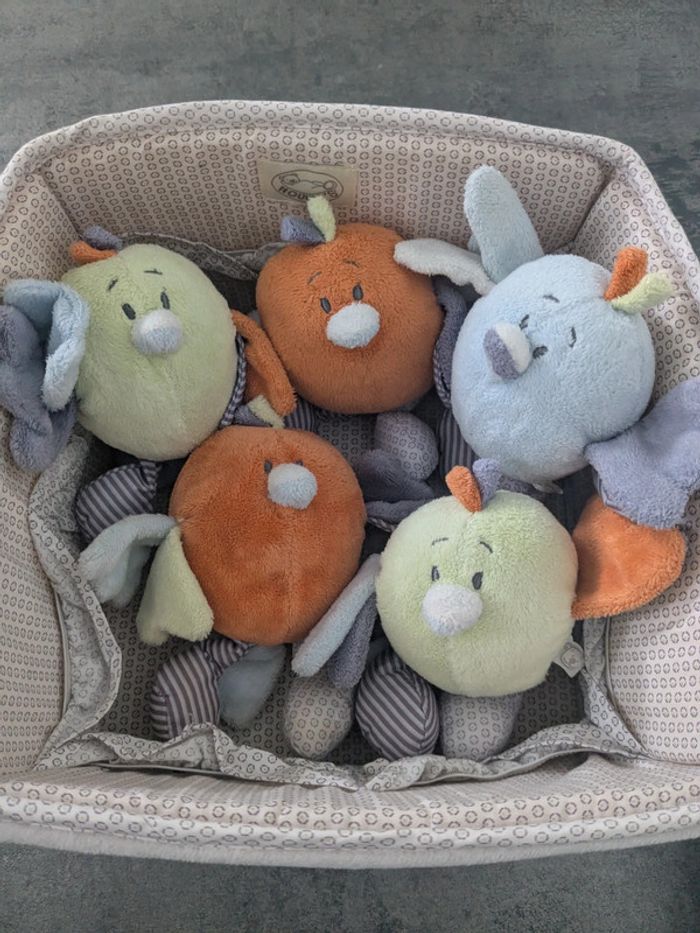 Lot de 5 peluches oiseaux Robin Collection " Arthur et Merlin" Noukie's