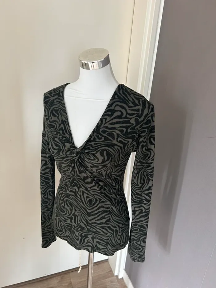 Promod pull fin maille imprimée vert, noir, femme, taille 38 - photo numéro 2