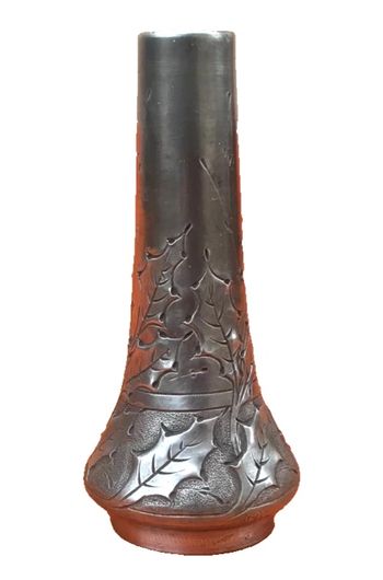 Art Nouveau  Vase soliflore  P. Chaumette  Etain Décor feuilles de chêne