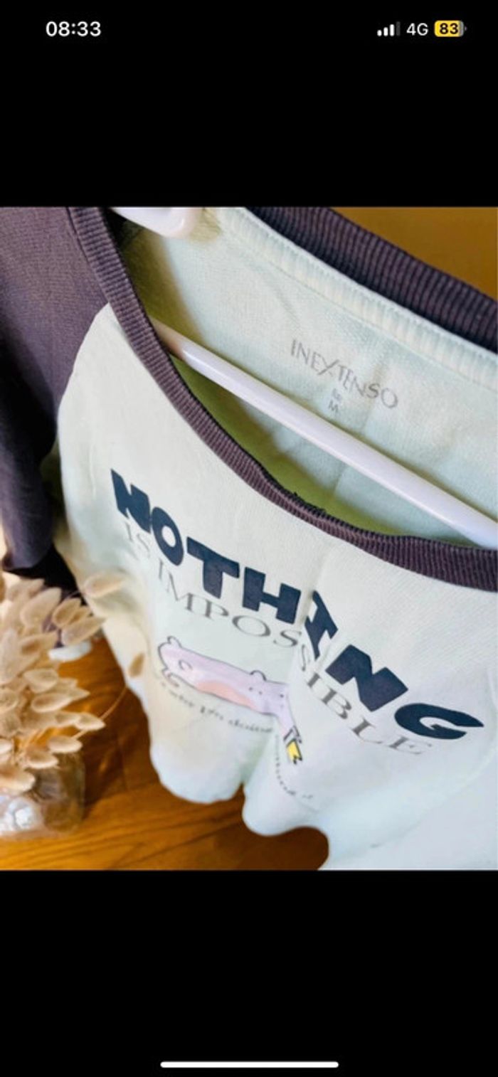 Sublime pull in extenso motif chat taille M en coton bleu vert gris - photo numéro 4