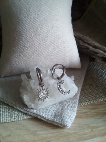 Boucles d'oreilles soleil lune argentées