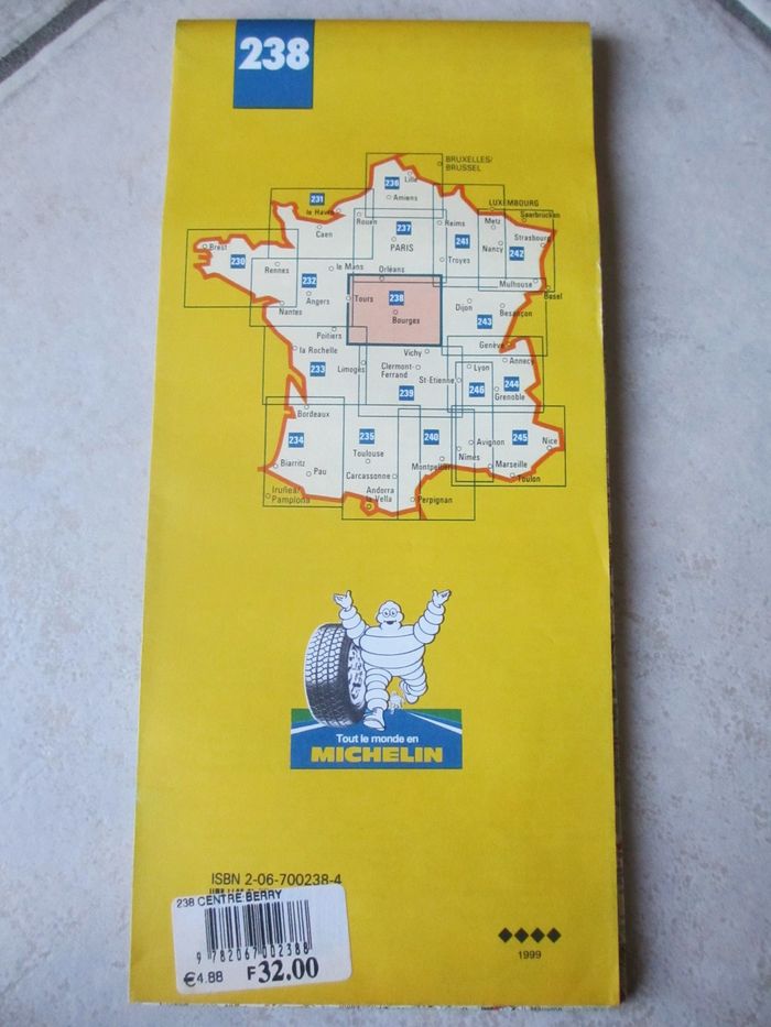 Carte routière et touristique Michelin n° 238 Centre (Berry-Nivernais) 1:200000 - photo numéro 2