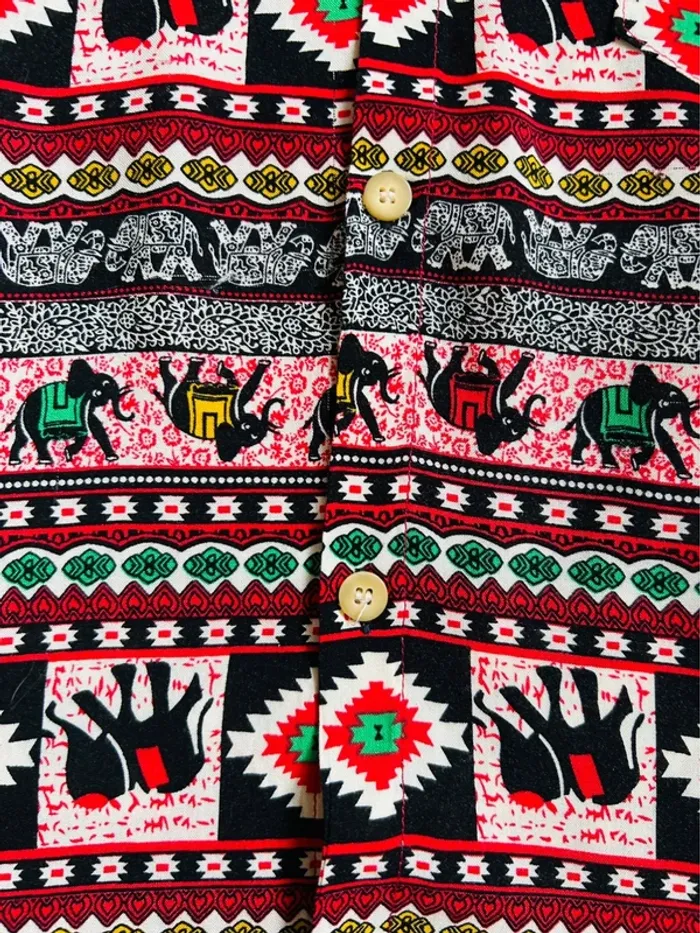 🐘Chemise vintage hippie 100% coton éléphants multicolores🌿Indian ethnic festival style shirt🐘 - photo numéro 15