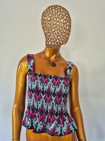 Top Court Femme Vert et Fuschia