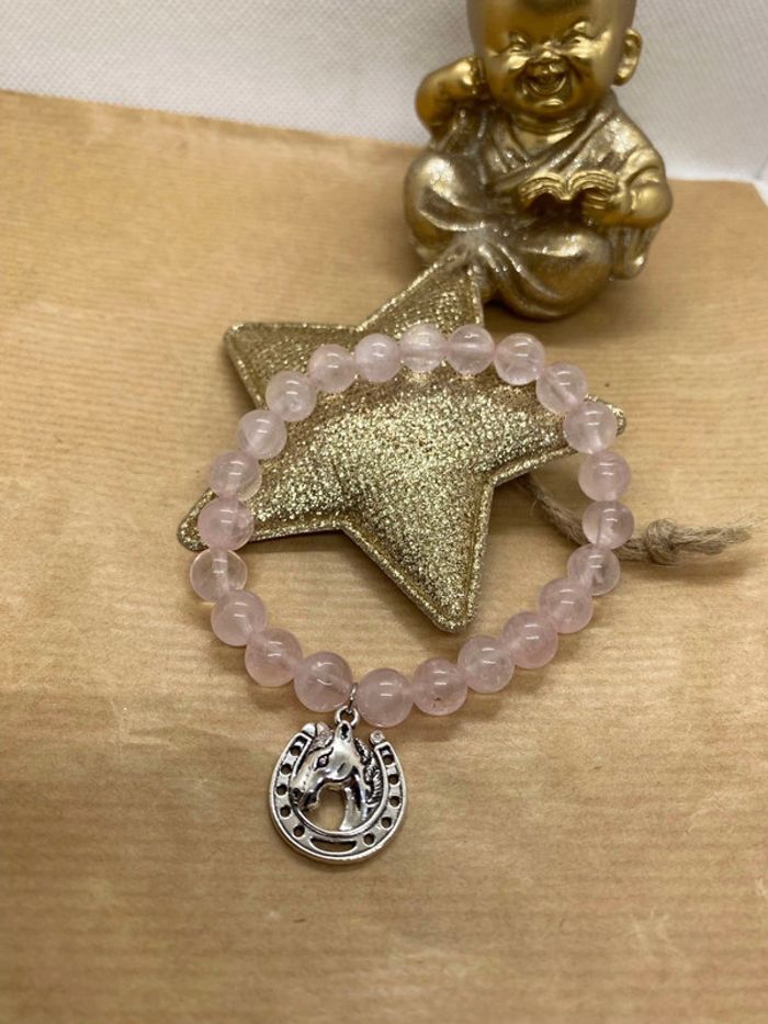 Bracelet quartz rose et fer a cheval , 19 cm , lithothérapie - photo numéro 5