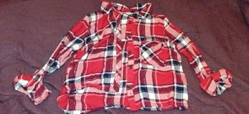 Chemise rayé rouge et blanche 12 ans