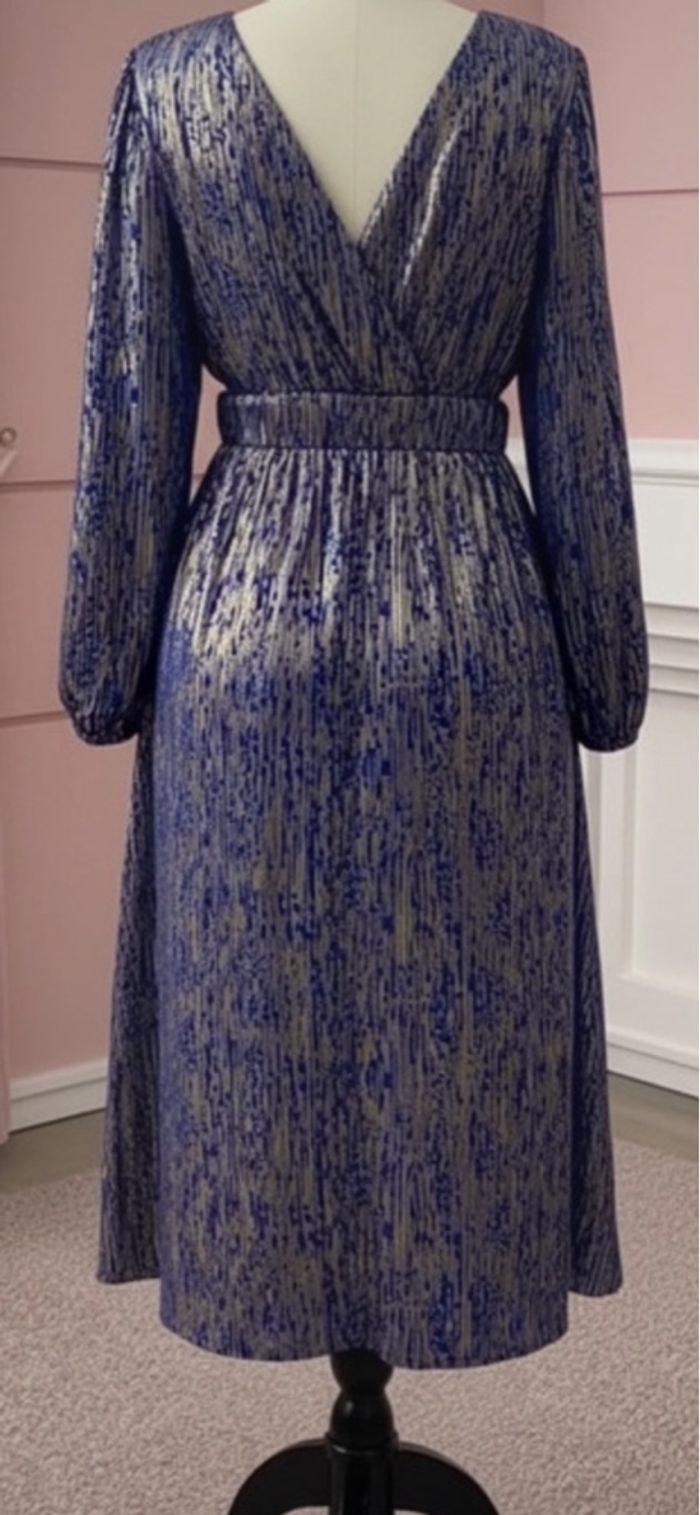 Robe fête midi élégante bleu doré – Boutique indépendante - photo numéro 4