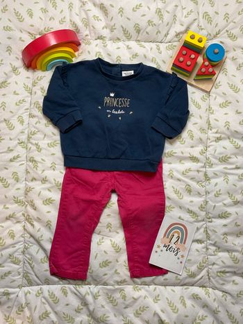 ensemble sweat bleu marine et jean rose 12 mois tape à l'oeil taille réglable