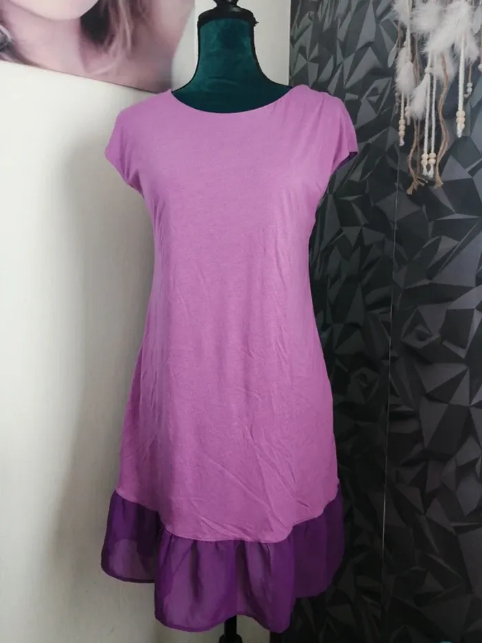 Robe violette à volants bi-matière croisée dans le dos doublée / diksi / (M)
