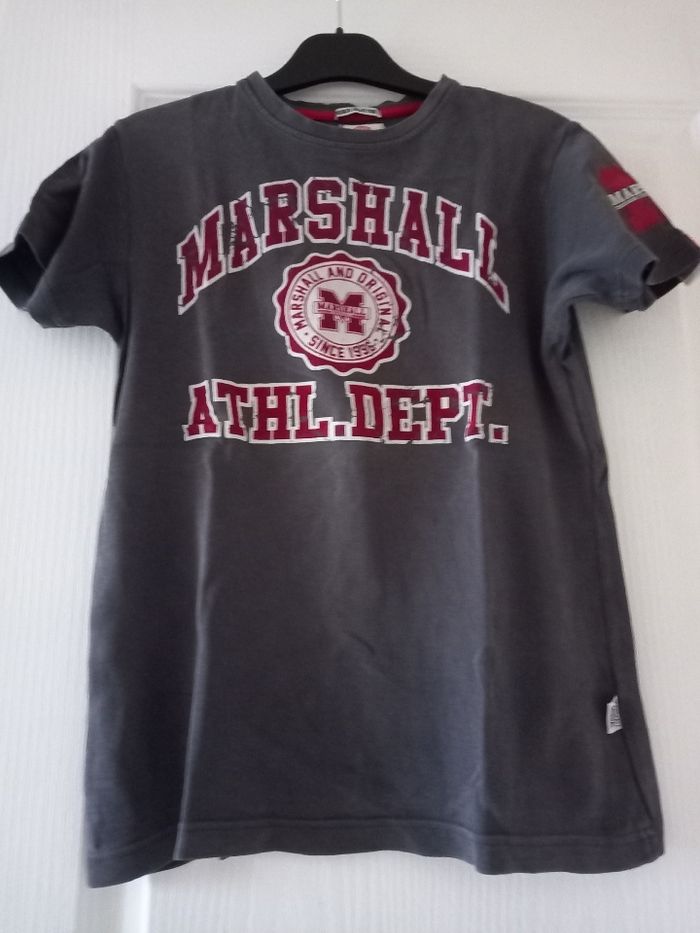 Tee-shirt manches courtes gris et bordeaux marque Marshall taille S