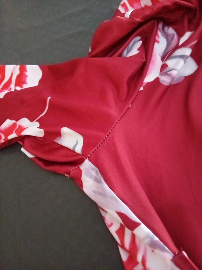 Robe très longue viscose motif roses bordeaux femme L - photo numéro 14