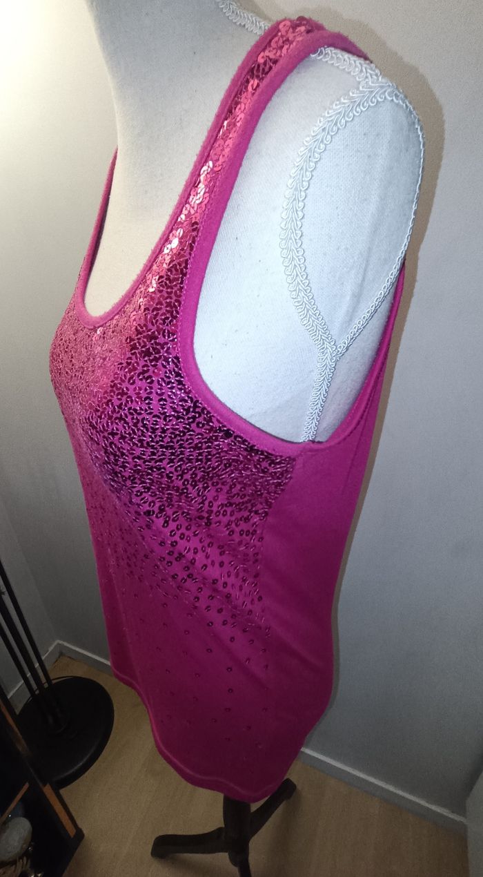 Débardeur femme taille L rose sequins - photo numéro 3