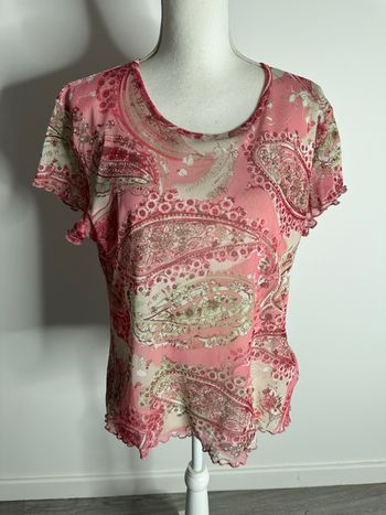 Top en mesh paisley fleurs rose et crème Y2K T42 XL