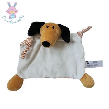 Doudou plat Chien blanc marron noir et rayé HEMA