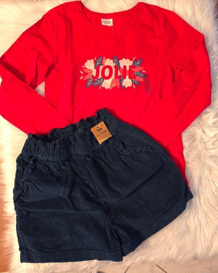 (Neufs non portés) 🏷😍🩷🤩 superbe ensemble teeshirt ml et short velour 10 ans fille 🩷😍🥰 - photo numéro 2