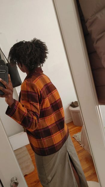 Veste en laine vintage oversize carreaux orange brun marron