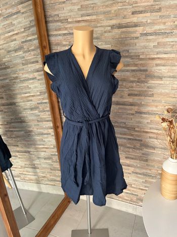 Robe midi bleu marine en gaze de coton