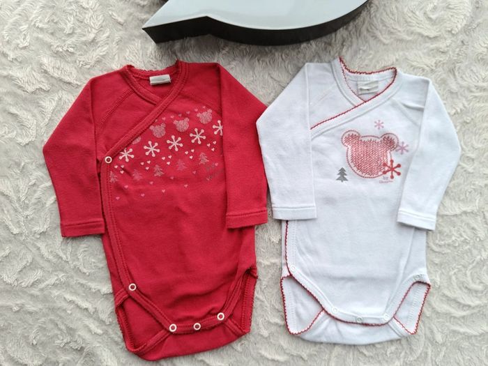 Lot de 2 bodies croisés manches longues Fille 3 mois Minnie Noël Absorba 100% coton - photo numéro 2
