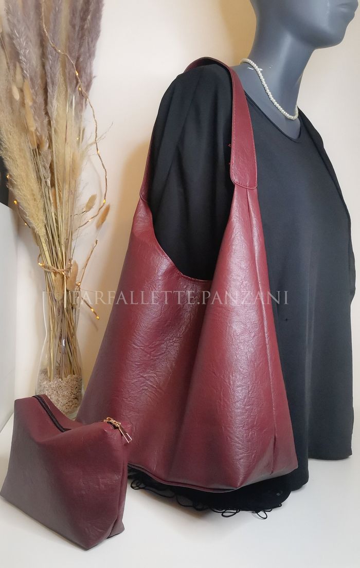 Sac fourre tout cuir écologique bordeaux femme